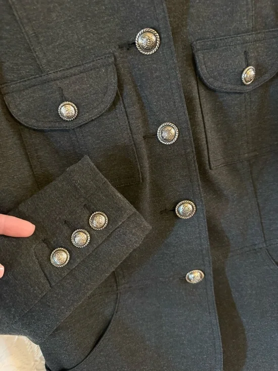 INC International Concepts Petite Dark Gray Buttoned Collar Jacket P 17” L 25” - Picture 3 of 7